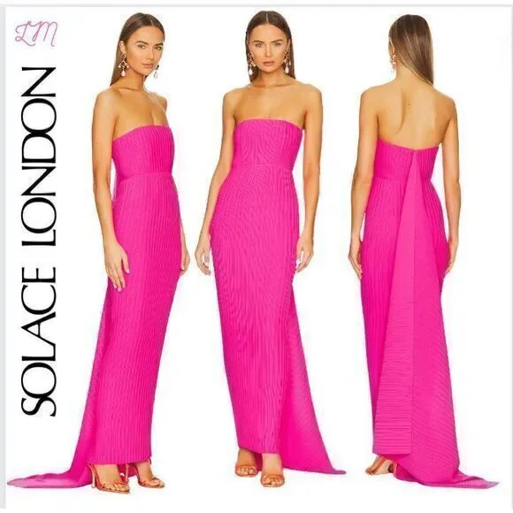 Solace London Revolve The Harlee‎ Strapless Column Maxi Dress Size 8 Hot Pink - Picture 3 of 11
